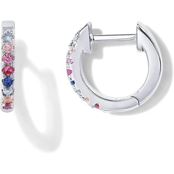 14K Gold Plated Sterling Silver Post Huggies | Cubic Zirconia Huggie - Picture 12 of 12